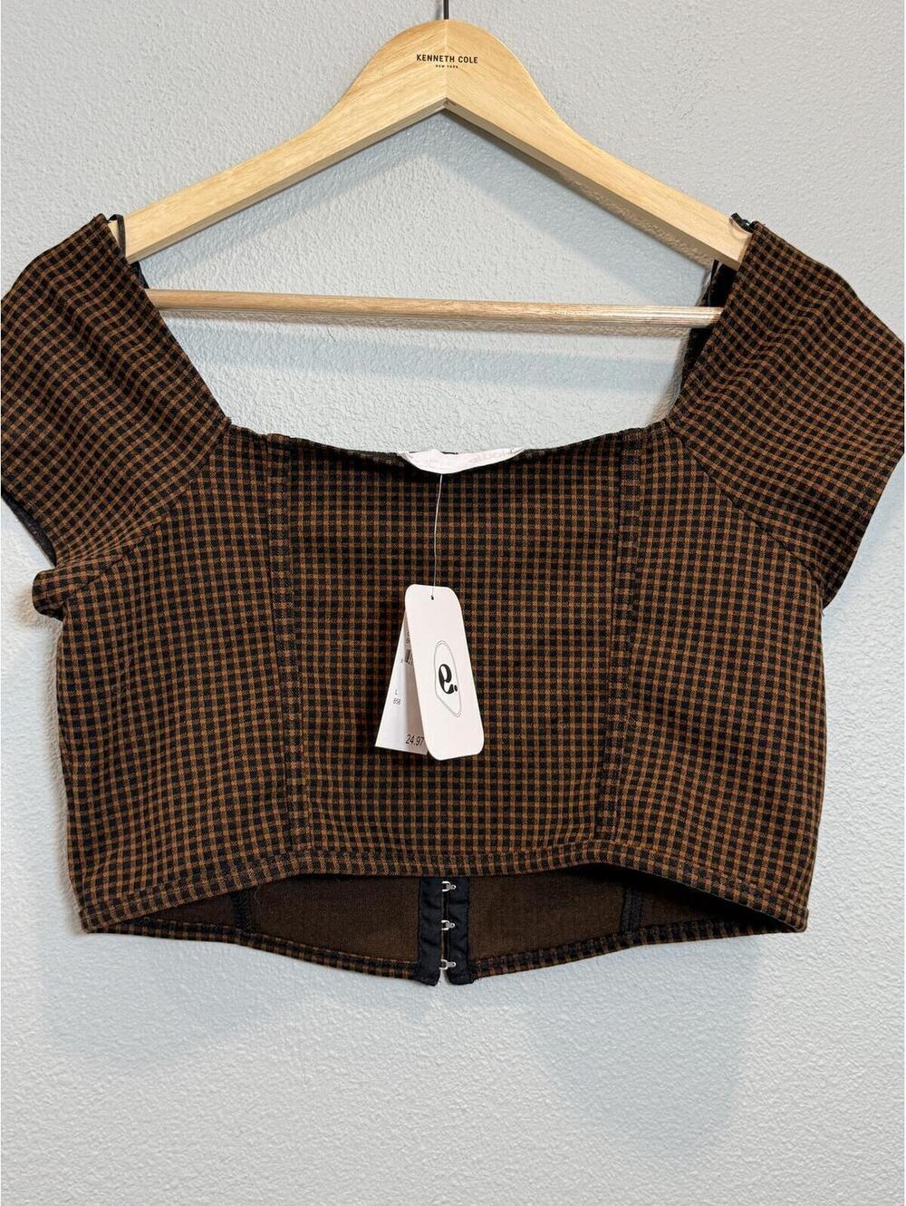Elodie Brown Gingham Corset Crop Top - Women's Large NWT - Picture 4 of 5